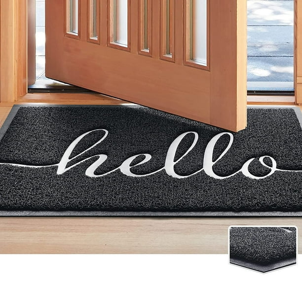 Hello Front Welcome Entrance Door Mats for Indoor Outdoor Entry Hello Grey
